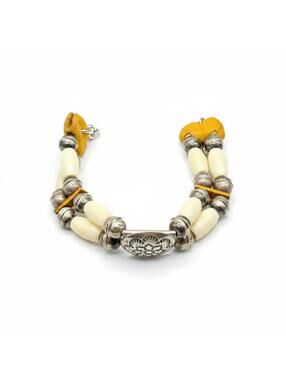 Vintage Southwestern Two-Strand bone hairpipe & Sterling Silver Concho Bracelet